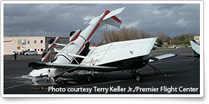 Powerful winds tore this Cessna from its tiedown