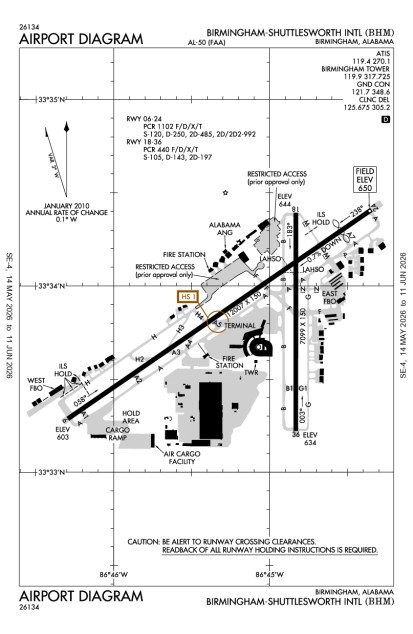 KBHM (Birmingham-Shuttlesworth International) airport diagram