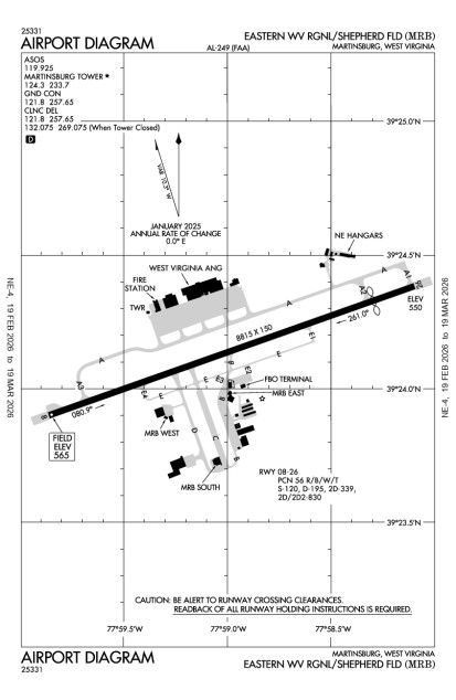 KMRB (Eastern Wv Regional/Shepherd Field) airport diagram