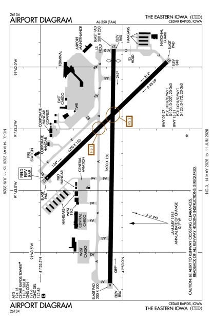 CID (The Eastern Iowa) airport diagram