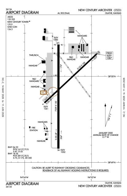 KIXD (New Century Aircenter) airport diagram