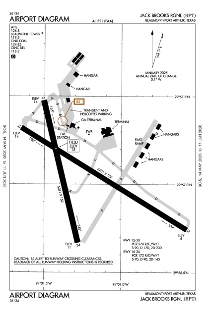 KBPT (Jack Brooks Regional) airport diagram