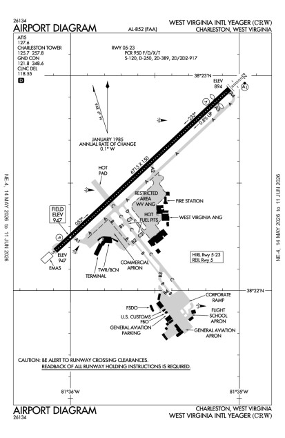 KCRW (Yeager) airport diagram
