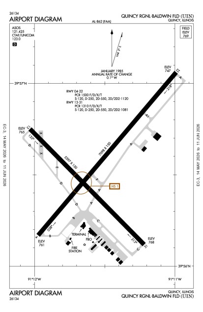 KUIN (Quincy Regional-Baldwin Field) airport diagram