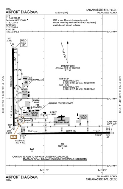 TLH (Tallahassee Regional) airport diagram