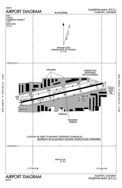 KFUL (Fullerton Municipal) airport diagram