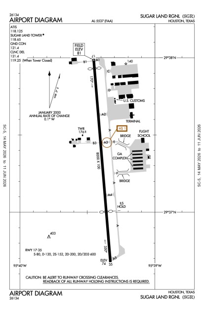 KSGR (Sugar Land Regional) airport diagram