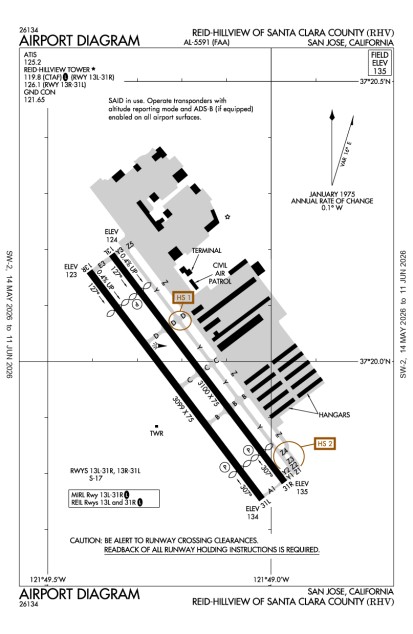 KRHV (Reid-Hillview of Santa Clara County) airport diagram