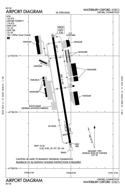 KOXC (Waterbury-Oxford) airport diagram