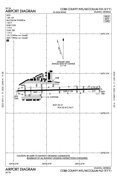KRYY (Cobb County-Mc Collum Field) airport diagram