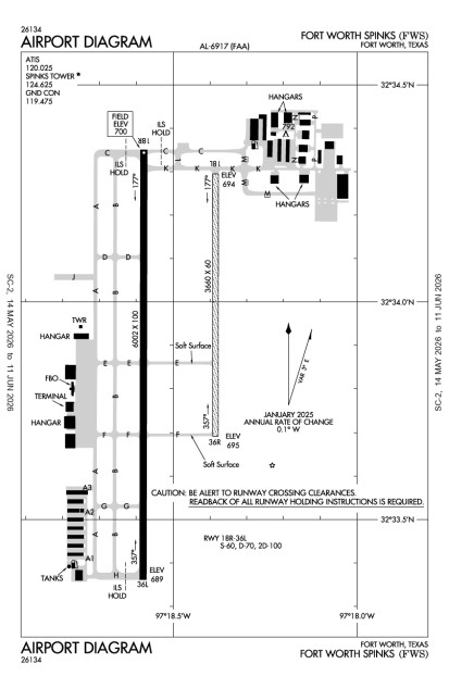 KFWS (Fort Worth Spinks) airport diagram